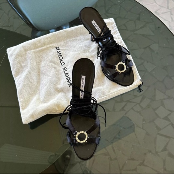 Vintage Manolo Blahnik Tie Up Heels With Crystal Embellishment - Picture 2 of 8